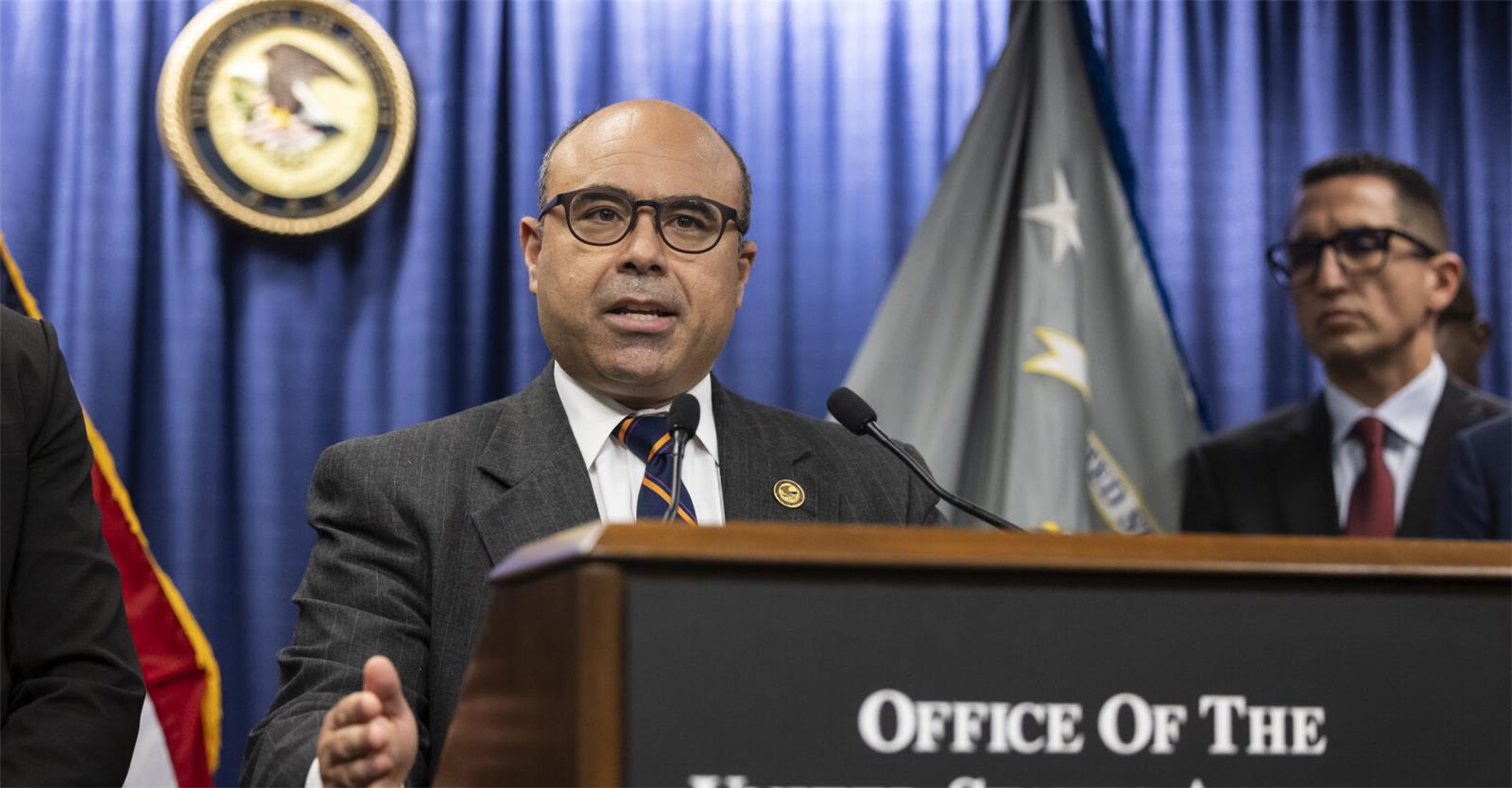 U.S. Attorney for the Northern District of Illinois Andrew Boutros speaks during a news conference at the Dirksen Federal Courthouse on July 2, 2026.